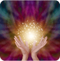 A hand reaching out, symbolizing distance healing and connection, with a serene background reflecting tranquility and hope