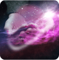 A vibrant cosmic purple background, evoking a sense of mystery and the vastness of the universe